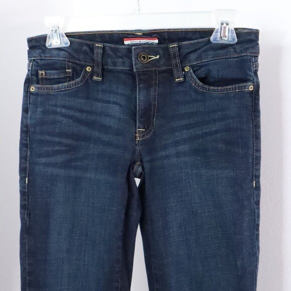 Tommy Hilfiger Women's 00R Low Rise Dark Wash Boot Cut Stretch Denim Blue Jeans - Picture 2 of 10